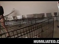 Caged young slut forced to fuck