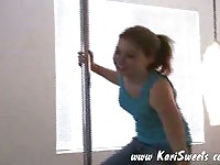 Teen brunette Kari Sweets pole dances