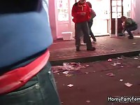 Group of hot girls flashing tits at a party