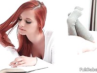 Stunning redheaded babe showing off her perfect ass and rubbing her pussy